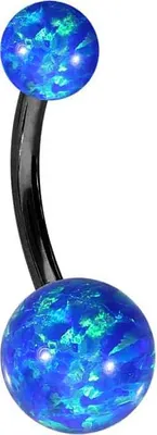 Produktbild von Bauchnabelpiercing Titan Bananabell SYNTHETISCHE OPALE Schwarz | Opalfarbe: Dunkelblau Stablänge: 10mm