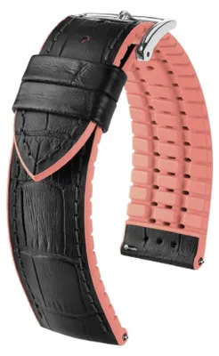 Produktbild von Hirsch Andy M schwarzes Lederarmband mit pinkfarbiger Kalbsleder-Gurt 18 mm