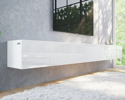Produktbild von PLATAN ROOM Fernsehschrank TV-Lowboard 280 cm (2x140) In Weiß Hängend Oder Stehend Hochglanz