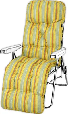 A striped cushion on a recliner chair.