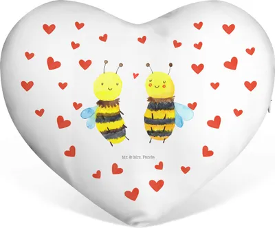 Produktbild von Mr. & Mrs. Panda Dekokissen Biene Verliebt - Weiß - Geschenk, Kissen in Herzform, Kuschelkissen, Sofakissen, dekoartikel, Herzkissen