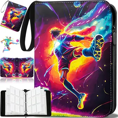 Produktbild von Fußball Karten Sammelalbum, 9 Taschen Fussball Sammelkarten Album mit Reißverschluss Tragegriff, 50 Hüllen für 900 Karten, Wasserdicht Kunstleder Heft