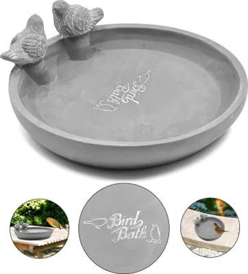 Produktbild von Vogeltränke "BIRD BATH" mit 2 Vögeln Vogelbecken Vogelbad Futterschale Tränke Garten Terrasse Balkon Futterstelle Wasserstelle Bienen Zement rund Ø25cm
