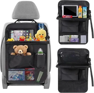 Image de Organiseur de siège arrière pour voiture avec tablette rabattable et beaucoup d'espace de rangement