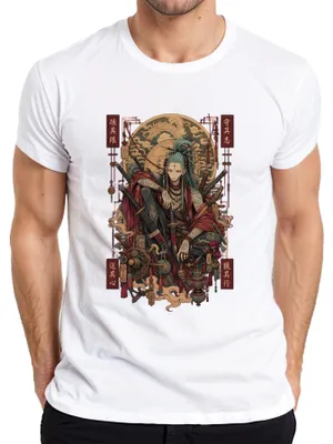 Productafbeelding van Samurai Ronin Katana Draak Japanse Krieger Anime T-shirt voor heren, wit, maat M