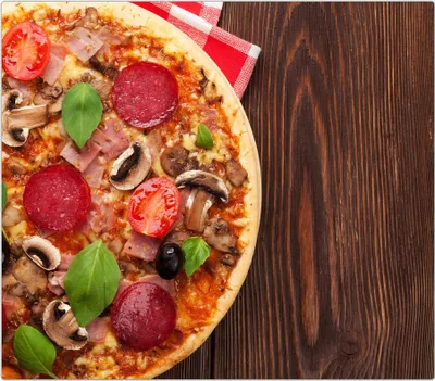 Produktbild von Spritzschutz Herdabdeckplatte Schneidebrett aus Glas Pizza mit Salami 1-Teilig (60x52cm)