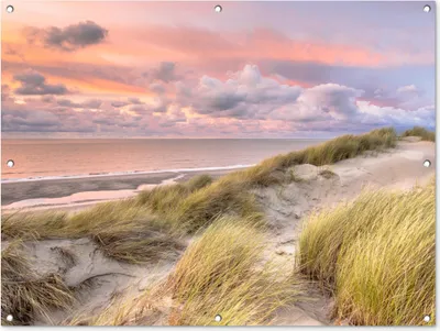 Produktbild von MuchoWow® 120x90 cm Outdoor-Poster Gartendeko Sichtschutz Garten Poster für den Garten  Strand - Meer - Düne - Sonnenuntergang