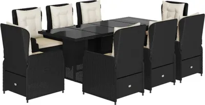 Produktbild von vidaXL 9-tlg. Garten-Essgruppe mit Kissen Schwarz Poly Rattan