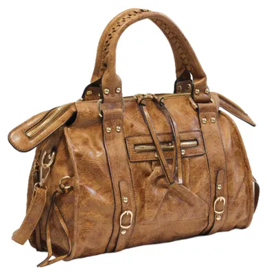 Produktbild von irisaa Vintage Damen Handtasche, Schultertasche und Umhängetasche mit Abnehmbarem Gurt, Quasten, Schnallen und Reißverschluss
