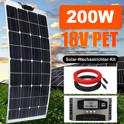 Produktbild von 200W 12V Flexibel Solarmodul Monokristallin Solarpanel Solaranlage Komplettset mit 40A Solar Laderegler für Wohnmobil Camping Boot