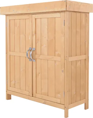Produktbild von Outsunny Geräteschrank Geräteschuppen Gartenschrank 2 Fächer Tannenholz Natur 74 x 43 x 88cm