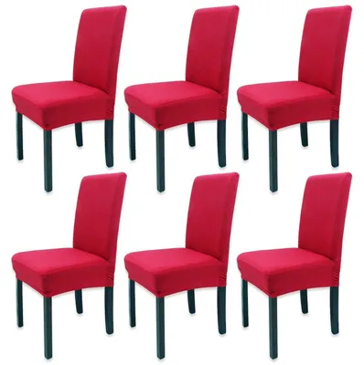 Produktbild von Esszimmer Stuhlhussen 6 Stück Rot Waschbar Elastisch Dehnbar für Bankett Hochzeit Hotel Restaurant