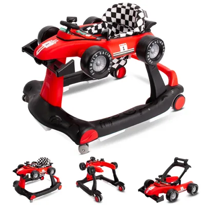 Produktbild von Sun Baby Walker 3v1 chodítko s výškově nastavitelným motivem auta, závodní autíčko, interaktivní a skládací s bezpečnostní zarážkou, tlačítky, světly a zvukem od 6 měsíců červená