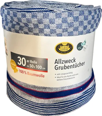 Produktbild von Allzweck Grubentücher Blau 30er Rolle 50×100 cm 100 % Baumwolle Geschirrtücher Haushalt