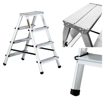 Produktbild von Aluminium Klapptrittleiter 2 x 4 Stufen Beidseitig Mehrzweckleiter bis 125 kg belastbar