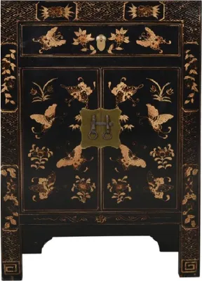 Produktbild von Fine Asianliving Chinesischer Schrank Schwarz Schmetterlinge Handbemalt B58xT37xH85cm Chinesischer Schrank Chinesischer Hochzeitsschrank Orientalische Möbel Asiatische