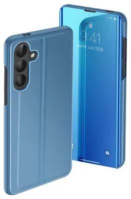 Image de Avizar, étui miroir Smart View avec support rabattable pour Samsung Galaxy S26 Plus, bleu