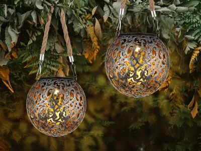 Produktbild von Solarkugeln Set für den Garten, Outdoor Balkon Außenlaternen mit Seil hängend
