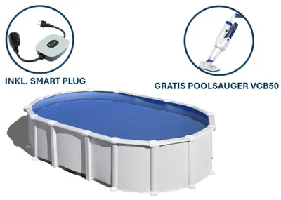 Produktbild von GRE Ovaler Stahlwandpool in Weiß KITPROV6188 – 610 x 375 x 132 cm, Komplettset + GRATIS Elektrischer Poolreiniger VCB50
