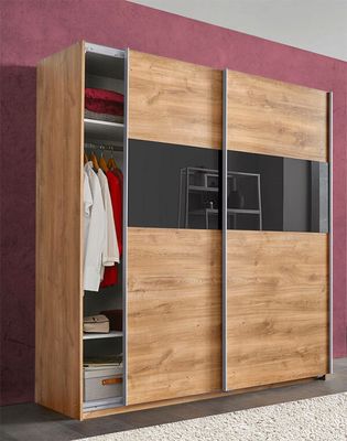 Schwebetürenschrank Kleiderschrank Bramfeld plankeneiche / grauglas 180cm