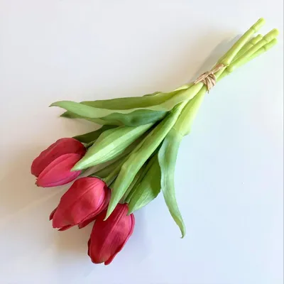 Produktbild von artplants.de Tulpen Blumenstrauß künstlichLEANA, pink-grün, 25cm, Ø20cm - Kunstblumenstrauß/Textilblumen