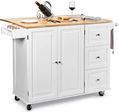 Immagine prodotto di COSTWAY Carrello da cucina rotante, carrello da cucina con portaspezie, porta asciugamani e cassetto, mobile da cucina con ruote e regolabile