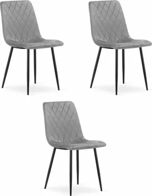Immagine prodotto di Valora TURIN Sedia in velluto grigio chiaro Set da 3 - Set di 3 sedie in grigio chiaro