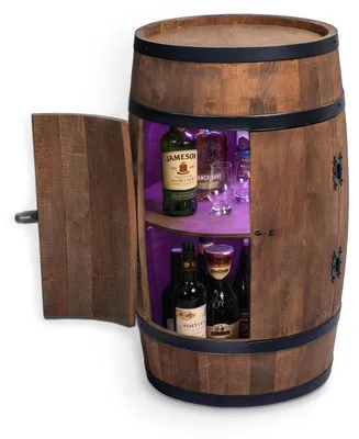 Produktbild von Creative Cooper  Fassbar Stehtisch mit Tür und LED RGB - Alkoholschrank Flaschenregal Holz - Holzfass - Fassmöbel - Wineregal - Whiskybar- Weinfass mit Tür - 80 cm (wenge)