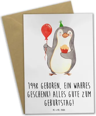 Produktbild von Mr. & Mrs. Panda Grußkarte 1948 Geburtstag - Weiß - Geschenk, 75 Jahre, Alter, einladungskarten, osterkarten, Geburtstagsgeschenk, Erinnerungen, Glückwünsche, ein wahres