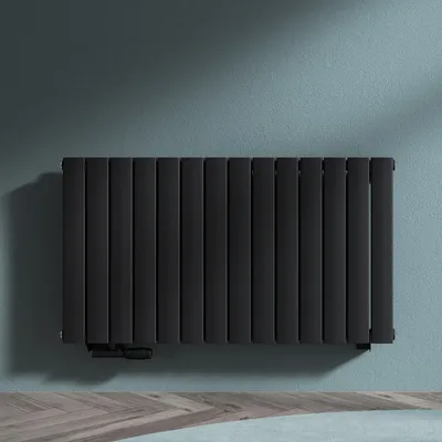 Image de Sogood Radiateur de Salle de Bains Chauffage Central 60 x 108 cm Radiateur à Eau Chaude Panneau Double Couches Horizontal Noir-Gris 1189W FV