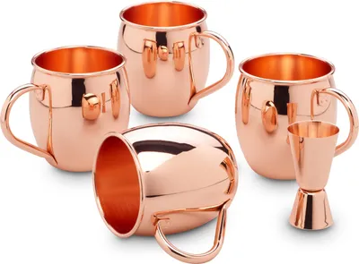 Produktbild von ECHTWERK Moscow Mule Kupferbecher Kupfer Becher Edelstahl Set poliert 5 tlg