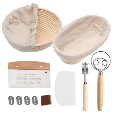 Gärkorb-Set 6-teilig, 23 cm rund + 25 cm oval, Backzubehör