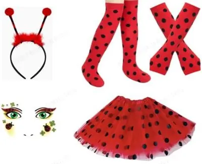 Zdjęcie produktu dla Kostium biedronki zestaw akcesoriów, czerwona spódnica tutu 40 cm, opaska, naklejka na twarz, na karnawał
