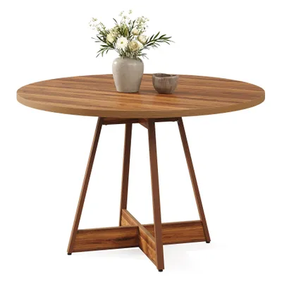 Produktbild von Tribesigns Runder Esstisch für 2–4 Personen, 100 cm runder Bauernhaus-Küchentisch für Esszimmer, Esstisch Holz mit robustem Sockel, Braun