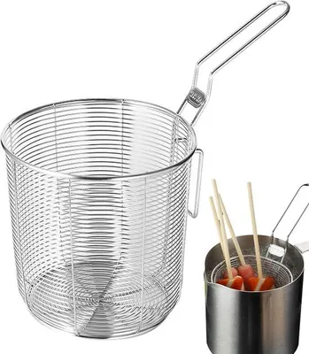 Zdjęcie produktu dla Rurka do smażenia ze stali nierdzewnej, ruszty do odsączania frytków, ruszty do smażenia frytków, okrągłe ruszty druciane, rurka do smażenia z długim uchwytem, do frytków, makaronu i frytków