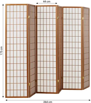 Produktbild von Homestyle4u Paravent Raumteiler 6 teilig Holz Braun Tabak Reispapier Weiß Höhe 175 cm Indoor