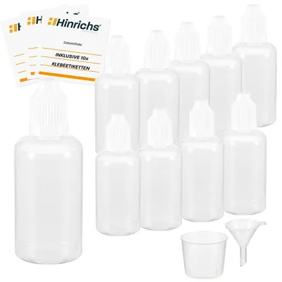 10 LDPE-Tropfflaschen 50 ml mit Trichter & Etiketten