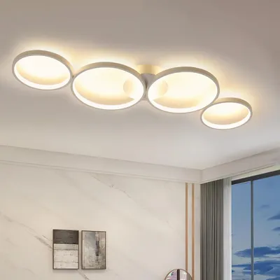 Image de Plafonnier LED ZMH moderne à 4 ampoules, design circulaire, 3000 K (blanc chaud), luminaire d'intérieur en métal, pour salon et chambre à coucher
