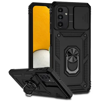 Immagine prodotto di Custodia per Samsung Galaxy A13 5G a doppio strato con copertura scorrevole della fotocamera e supporto ad anello nero