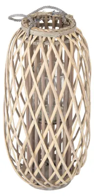 Produktbild von ECD Germany Laterne Ried 60xØ30 cm mit Henkel Natur Holz Flechtoptik Rattan Windlicht mit Glaseinsatz Retro-Laterne Handgeflochtene Gartenlaterne