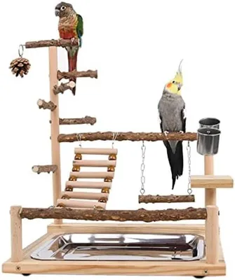 Produktbild von PolkaHome® Vogelspielparadies - Hölzerne Kletter- und Spielstation mit Schaukel und Futterschale, 45x37x26 cm