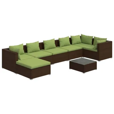 Image de set de jardin lounge 8 pièces avec coussins Poly rotin brun