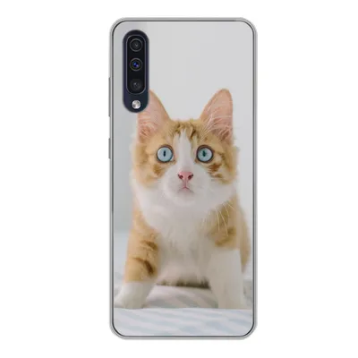 Produktbild von MuchoWow® Handyhülle Schutzhülle Hülle für Samsung Galaxy A50 Kätzchen - Blau - Orange - Mädchen - Jungen - Kind Silikon Softcase Handy Hülle - Mobiltelefonhülle