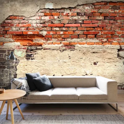 Produktbild von Fototapete selbstklebend Steinoptik 343x256 cm Tapete Wandtapete Wandbilder Klebefolie Dekofolie Tapetenfolie Wand Dekoration Wohnzimmer - Ziegel f-A-0503-a-b