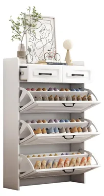 Image de Armoire à chaussures - Rangement à chaussures - Meuble à chaussures - Étagère à chaussures - Porte-chaussures - Compartiments pivotants et tiroirs
