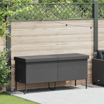 Produktbild von vidaXL Gartentruhe mit Rollen Schwarz 160x55x75 cm Poly Rattan