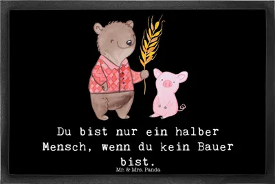 Produktbild von Mr. & Mrs. Panda Bodenvorleger Bauer Herz 40 x 60 cm - Schwarz - Geschenk, Schmutzfangmatte, Schmutzfänger, fußmatte, Bauernhof, Schmutzmatte, Tierwirt, Farmer, Fussmatte
