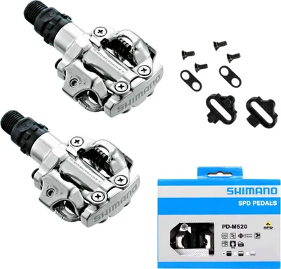 Productafbeelding van Shimano, pedalen, mountainbike, PD-M520-S, zilver, CrMo-as, dubbelzijdige SPD-bevestiging, ongeveer 380 gram