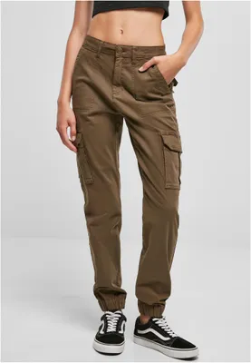 Zdjęcie produktu dla Damskie spodnie Urban Classics Ladies Bawełna Twill Utility Pants w kolorze oliwkowym – rozmiar 28