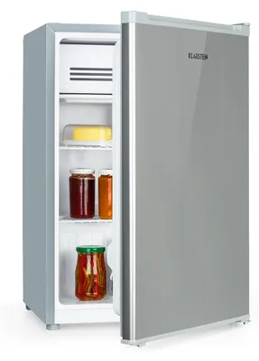 Produktbild von Klarstein Delaware Kühlschrank, 76 Liter Fassungsvermögen, 2 flexible Glasböden, Gefrierfach: 4 Liter, Flaschenfach bis 2 Liter, Silber / Grau